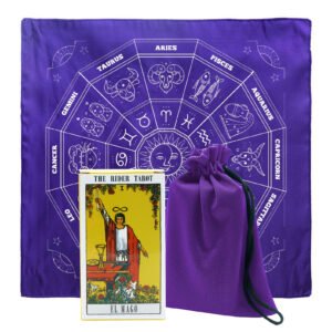 Kit de Tarot Rider Waite de lujo en español con mazo de 78 cartas, tapete ritual, bolsa de tela y cuarzo de protección Cataros.